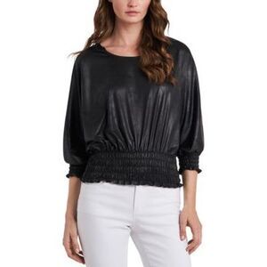 Vince Camuto Smocked-hem Blouse In Rich Black - M